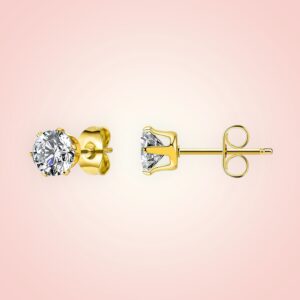 Oorstekers (klein) cubic Zirconia, 18 K gold plated Stainless Steel