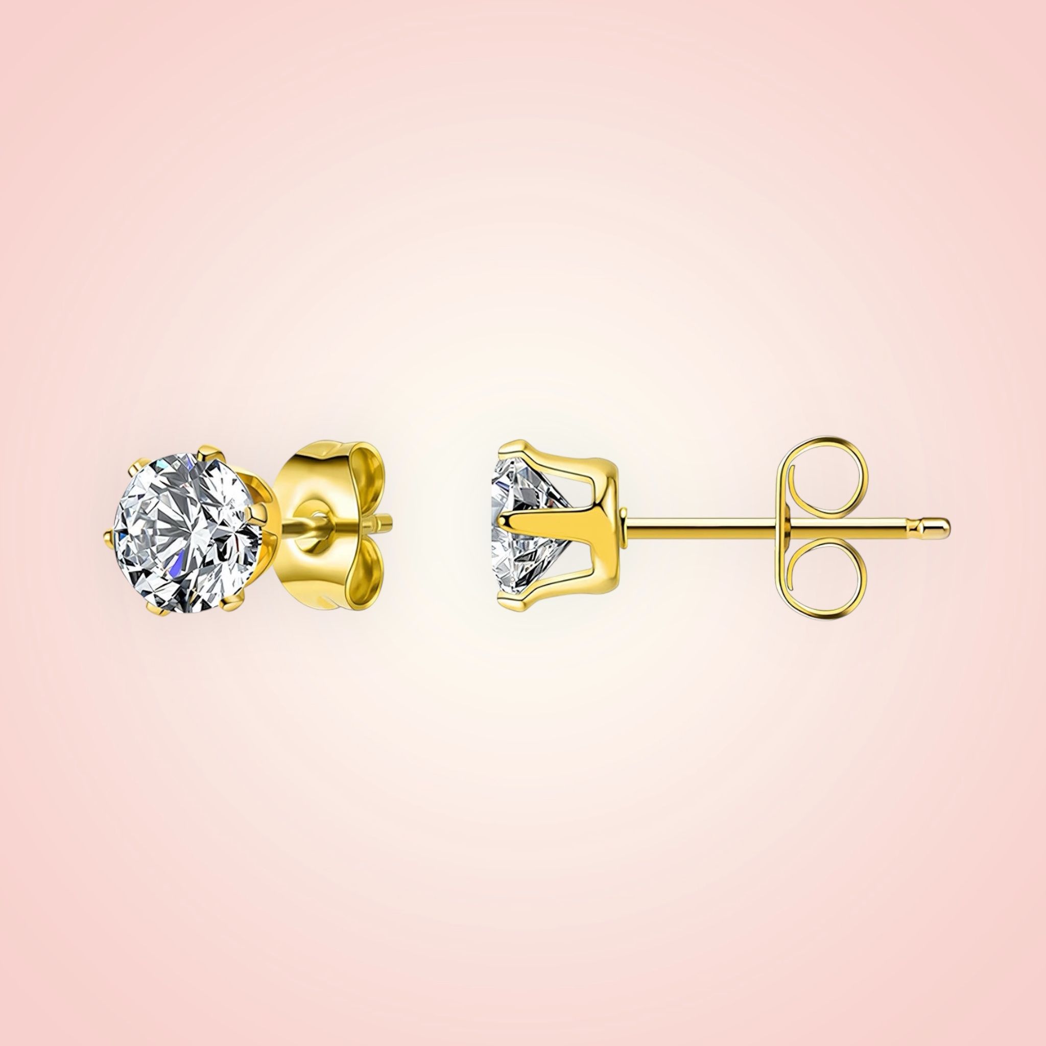 Oorstekers (klein) cubic Zirconia, 18 K gold plated Stainless Steel