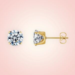 Oorstekers (middel) cubic Zirconia, 18 K gold plated Stainless Steel