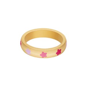 Ring RVS met roze sterretjes, maat 18