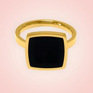 Ring black square RVS 18 K goldplated