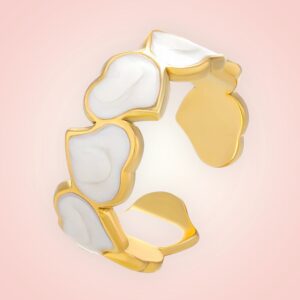 Ring met hartjes parelmoer, 18 K gold plated Stainless Steel