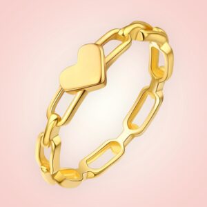 Ring schakels met Hart, 18 K gold plated Stainless Steel