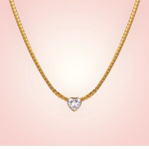 Halsketting met Hartje met zirconica, 18 K gold plated Stainless Steel