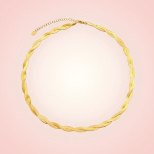Prachtige gevlochten halsketting, RVS en 18K goldplated