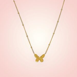 Halsketting met vlindertje, RVS en 18K goldplated