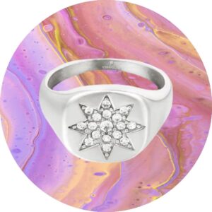 Roestvrijstalen ring met een grote ster van zirkoonstenen