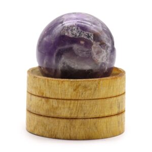 Edelsteen Amethist bol met houder van hout