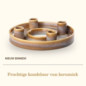 Prachtige ronde keramieken kandelaar voor 4 kaarsen.