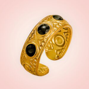Ring met versiering zwart, 18 K gold plated Stainless Steel