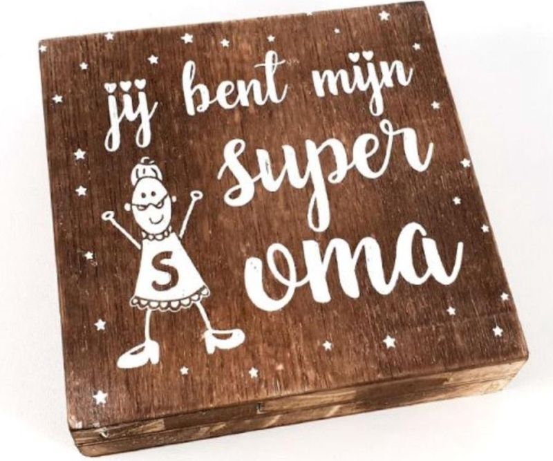 Dikke houten tegel voor opa of oma! SUPER oma of opa