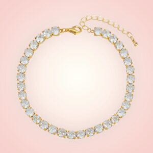 Tennisarmband met cubic Zirconias, 18 K gold plated Stainless Steel