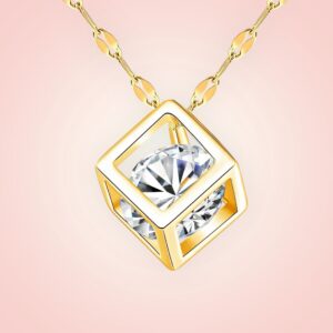 Halsketting met boxje en cubic Zirconia, 18 K gold plated Stainless Steel