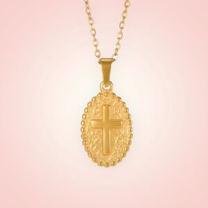 Halsketting met bedel kruis, 18 K goldplated, Stainless Steel