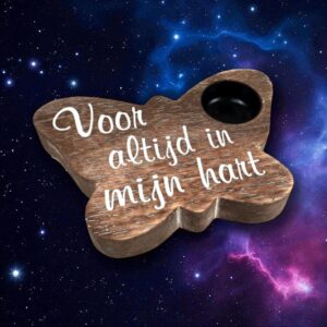Waxinelicht vlinder "Voor altijd in mijn hart".