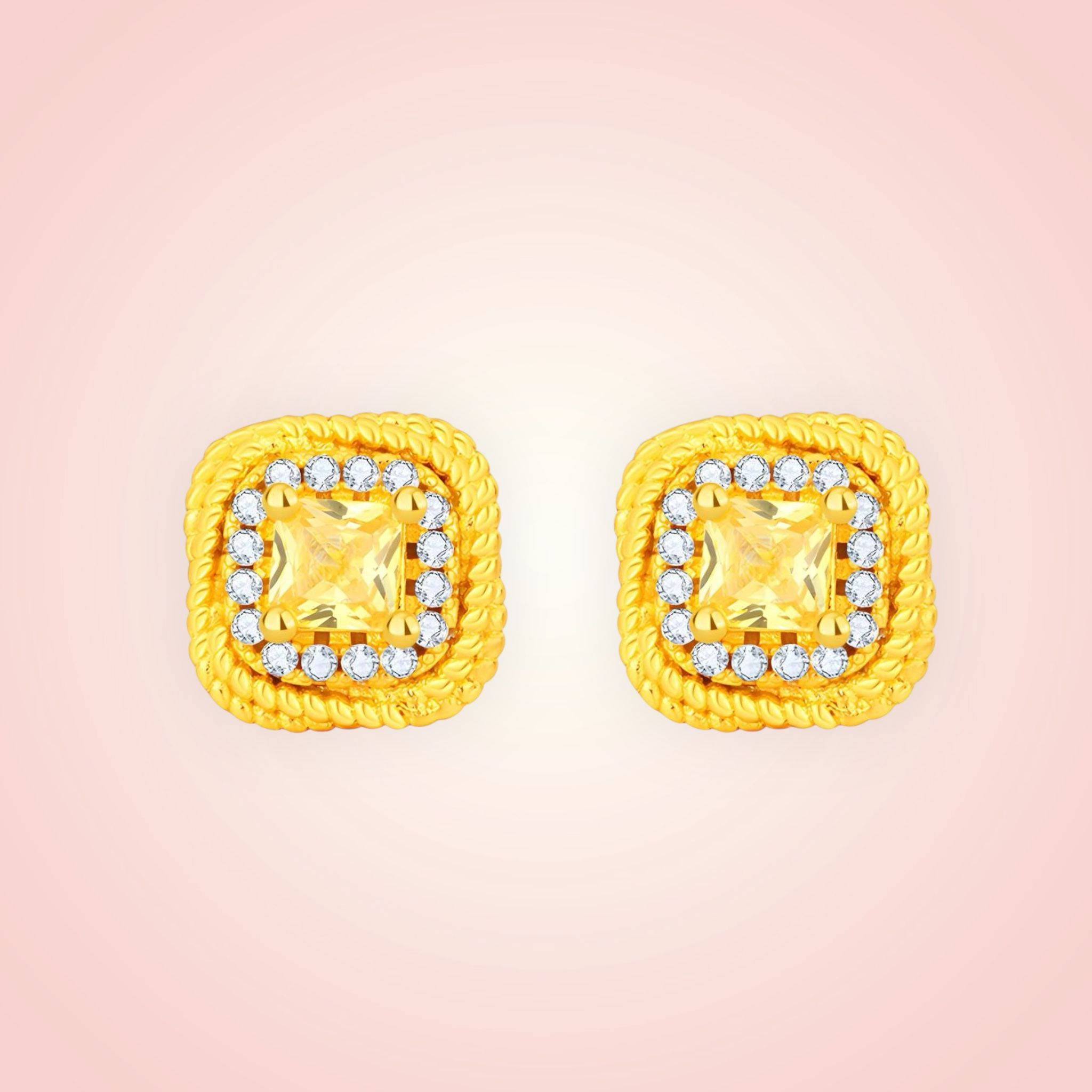 Oorstekers met cubic Zirconia, 18 K gold plated Stainless Steel