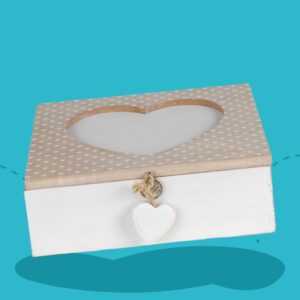 Cadeau box van hout, met hartjes - 20x20x7 cm