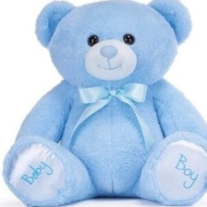 Grote Pluche beer in Blauw, Baby Boy op voetjes 28 cm